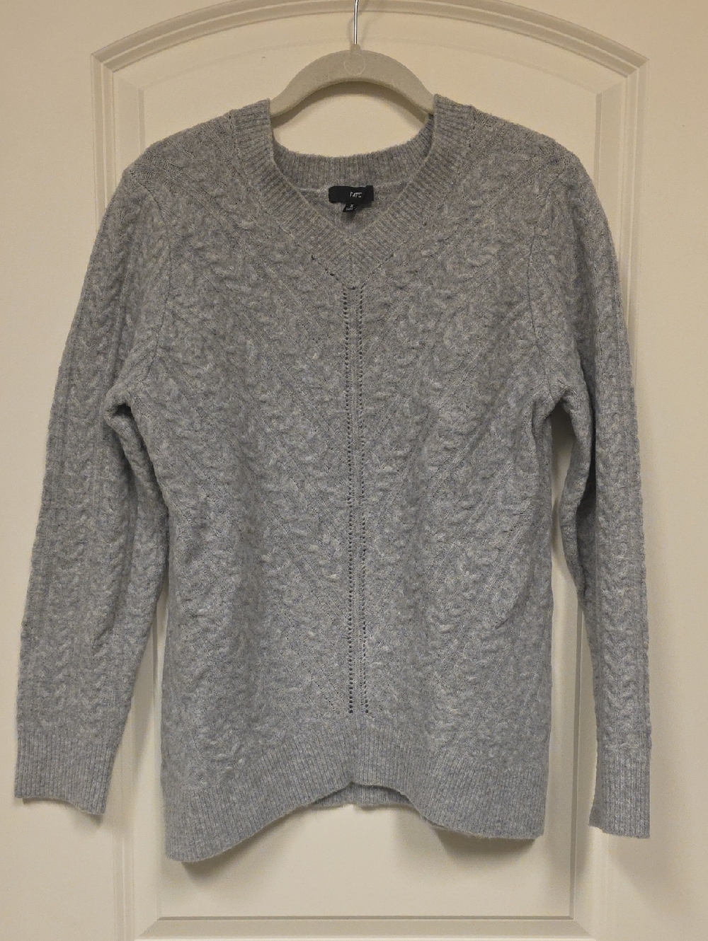 Fate Men's Cable Knit Crewneck Sweater - Light Gray